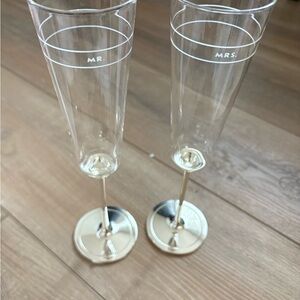kate spade Gold Rimmed Mr. and Mrs. Champagne Flutes